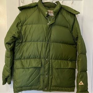 Vintage Camel Goose Down Army Green Puffer Hooded Jacket
